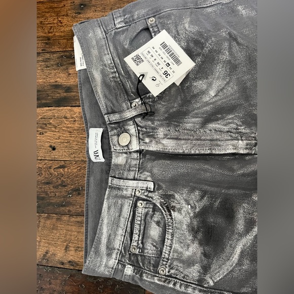Zara Jeans Zara Trf Straight Waxed Jeans Silver Poshmark